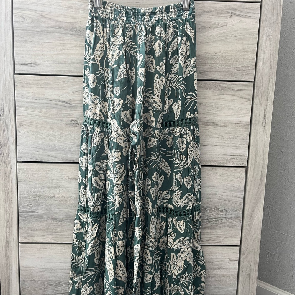 Angie Floral Green flowy boho pants xs